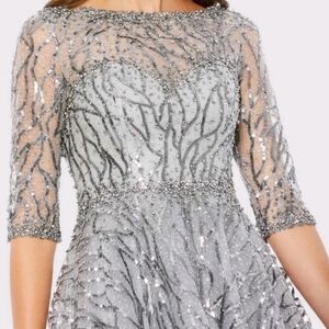 Mac Duggal Silver Beaded Prom Dress